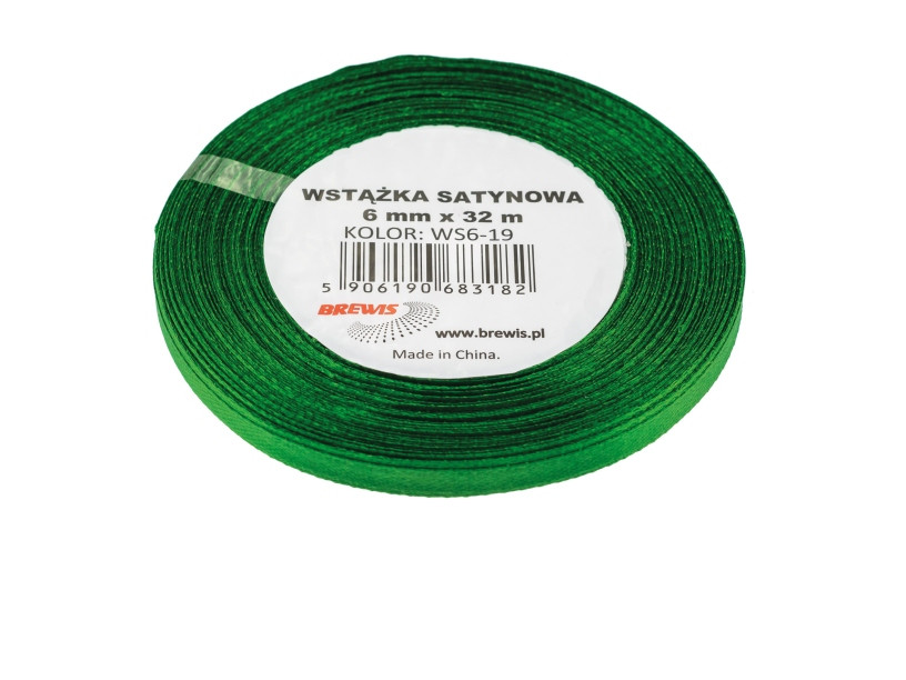 Wstążka satynowa 6mmx32m zielona Brewis